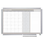 MasterVision Gold Ultra Magnetic Dry-Erase Monthly Calendar Planning Board, Lacquered Steel, 36in x 24in, White/Plate Gray, Silver Aluminum Frame