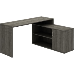 LYS L-Shape Workstation with Cabinet - Laminated L-shaped Top - 200 lb Capacity - 29.50in Height x 60in Width x 47.25in Depth - Assembly Required - Weathered Charcoal - Particleboard - 1 Each