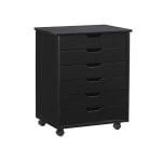 Linon Casimer 6-Drawer Wide Rolling Home Office Storage Cart, Black