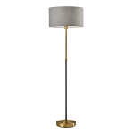 Adesso Bergen Floor Lamp, 59inH, Gray Shade/Black And Antique Brass Base