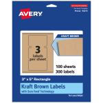 Avery Kraft Permanent Labels With Sure Feed, 94213-KMP100, Rectangle, 3in x 5in, Brown, Pack Of 300