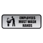 Cosco Brushed Metal "Employees Must Wash Hands" Sign, 3in x 9in, Silver