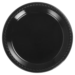 Chinet Heavyweight Round Plastic Plates, 10 1/4in, Black, 125 Plates Per Pack, Carton Of 4 Packs