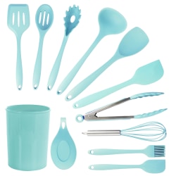 MegaChef 12-Piece Silicone Kitchen Utensil Set, Light Teal