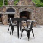 Flash Furniture Commercial Grade Round Metal Indoor-Outdoor Table Set With 2 Arm Chairs, 29-1/2inH x 30inW x 30inD, Black