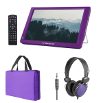 Trexonic Portable Rechargeable 14in LED TV With Carry Bag And Headphones, Purple, 995117193M