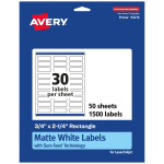 Avery Permanent Labels With Sure Feed, 94216-WMP50, Rectangle, 3/4in x 2-1/4in, White, Pack Of 1,500