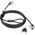 Lenovo NanoSaver Twin Head Cable Lock - Patented T-bar/Key Lock - Black - Carbon Steel, Plastic - 6.56 ft - For Notebook, Desktop Computer, Tablet, Monitor