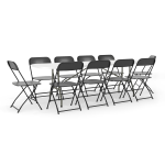 Flash Furniture Bi-Fold Plastic Event/Training Folding Table Set With 10 Folding Chairs, 29inH x 30inW x 96inD, Black