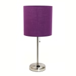 Creekwood Home Oslo Power Outlet Metal Table Lamp, 19-1/2inH, Purple Shade/Brushed Steel Base