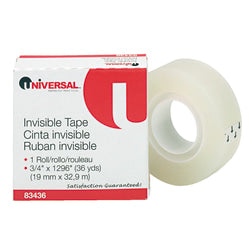 Universal Invisible Tape, 3/4in x 3,888in, Clear