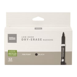 Office Depot Brand Low-Odor Dry-Erase Markers, 100% Recycled, Fine Point, Black, Pack Of 12