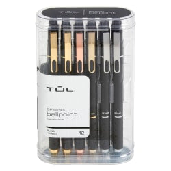 TUL BP Series Retractable Ballpoint Pens, Medium Point, 1.0 mm, Black Barrel, Black Ink, Pack Of 12 Pens