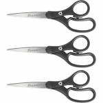 Westcott KleenEarth 8in Basic Recycled Straight Scissors - 8in Overall Length - Straight - Stainless Steel - Black - 3 / Pack