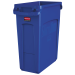 Rubbermaid Slim Jim Rectangular Polyethylene Vented Waste Receptacle, 16 Gallons, Blue