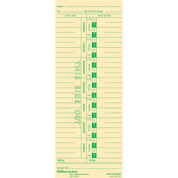 Office Depot Brand Time Cards, Weekly, Monday-Sunday Format, 1-Sided, 3 3/8in x 8 7/8in, Manila, Pack Of 100