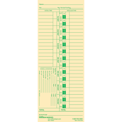 Office Depot Brand Time Cards, Biweekly, Days 1-7, 2-Sided, 3 3/8in x 8 7/8in, Manila, Pack Of 100