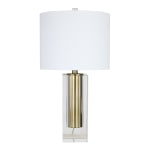 LumiSource Crystal Chamber Contemporary Table Lamp, 24inH, White Shade/Gold & Crystal Base