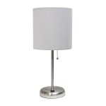 LimeLights Stick Lamp With USB Port, 19-1/2inH, Gray Shade/Brushed Steel Base