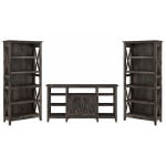 Bush Furniture Key West Tall TV Stand With Set Of 2 Bookcases, Dark Gray Hickory, Standard Delivery