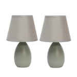 Simple Designs Mini Egg Oval Ceramic Table Lamps, 9-7/16inH, Gray Shade/Gray Base, Pack Of 2 Lamps