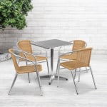 Flash Furniture Lila 5-Piece 23-1/2ft" Square Aluminum Indoor/Outdoor Table Set With Rattan Chairs, Beige