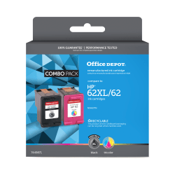 Office Depot Brand Remanufactured High-Yield Black And Tri-Color Ink Cartridge Replacement For HP 62XL, 62, Pack Of 2, OD62XLK62C