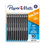 Paper Mate InkJoy Gel Pens, Medium Point, 0.7 mm, Black Barrel, Black Ink, Pack Of 10