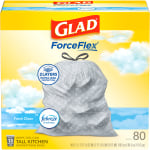 Glad Tall Kitchen 5-Day OdorShield Trash Bags With Febreze Freshness, 13 Gallons, Fresh Clean Scent, White, Pack Of 80 Trash Bags