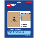 Avery Kraft Permanent Labels, 94266-KMP25, Rectangle, 11in x 4-1/4in, Brown, Pack Of 50