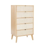 Powell Carling 5-Drawer Cane Bedroom Chest, 52inH x 28inW x 18-1/2inD, Natural