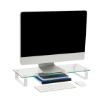 Mind Reader Glass Desktop Monitor Stand Riser for Computer, Laptop, Desk, 3inH x 22inW x 8-1/4inD, Clear