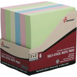 SKILCRAFT 3in x 3in 30% Recycled Self-Stick Notes, Assorted Pastel Colors, Pack Of 6 (AbilityOne 7530-01-456-2249)