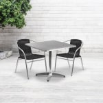 Flash Furniture Lila Square Aluminum Indoor-Outdoor Table With 2 Chairs, 27-1/2inH x 31-1/2inW x 31-1/2inD, Black, Set Of 3