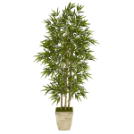 Nearly Natural Bamboo Tree 65inH Artificial Plant With Planter, 64inH x 10inW x 10inD, Green/Country White