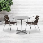 Flash Furniture Lila Round Aluminum Indoor-Outdoor Table With 2 Chairs, 27-1/2inH x 31-1/2inW x 31-1/2inD, Dark Brown, Set of 3