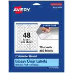 Avery Glossy Permanent Labels With Sure Feed, 94500-CGF10, Round, 1in Diameter, Clear, Pack Of 480