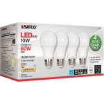 Satco 10W A19 LED 2700K Frosted Bulbs - 10 W - 60 W Incandescent Equivalent Wattage - 120 V AC - 800 lm - A19 Size - Warm White Light Color - E26 Base - 15000 Hour - 4400.3 deg.F (2426.8 deg.C) Color Temperature - 93 CRI - 220 deg. Beam Angle - 4 / Pack