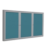 Ghent 3 Door Enclosed Fabric Bulletin Board, Satin Aluminum Frame, 48inH x 96inW, Teal