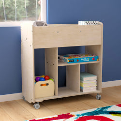 Flash Furniture Bright Beginnings Commercial-Grade Space-Saving Wooden Mobile Classroom Storage Cart With Locking Caster Wheels, 31-1/2inH x 31-1/2inW x 15-3/4inD, Beech