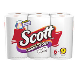 Scott Mega 1-Ply Choose-A-Size Paper Towels, 102 Sheets Per Roll, Pack Of 6 Rolls