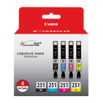 Canon CLI-251 Black And Cyan, Magenta, Yellow Ink Cartridges, Pack Of 4, 6513B004