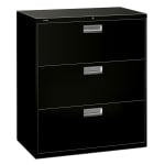 HON Brigade 600 36inW x 18inD Lateral 3-Drawer File Cabinet, Black