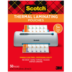 Scotch Thermal Laminating Pouches TP3854-50, 8-7/8in x 11-3/4in, Clear, Pack Of 50 Laminating Sheets