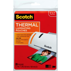 Scotch Front & Back Thermal Laminating Pouches TP5903-20, Glossy, 5.20in x 7.20in, 5 mil Thick, Clear, Box Of 20 Laminating Sheets