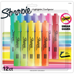 Sharpie Accent Tank-Style Highlighters, Chisel Tip,  Assorted Colors, Pack Of 12