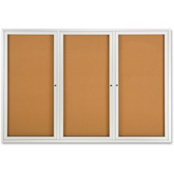 Quartet Fully Enclosed 3-Door Bulletin Board, 72in x 48in, Aluminum Frame With Silver Finish