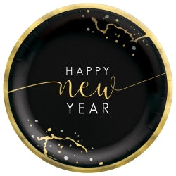 Amscan Hello NYE Round Paper Plates, 6-3/4in, Black, Pack Of 60 Plates