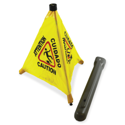 Impact 20in Pop Up Safety Cone - 1 Each - CAUTION, Attention, Cuidado Print/Message - 18in Width20in Depth - Cone Shape - Plastic - Black, Yellow