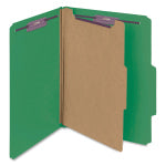 Smead Classification Folders, With SafeSHIELD Coated Fasteners, 1 Divider, 2in Expansion, Letter Size, 100% Recycled, Green, Box Of 10